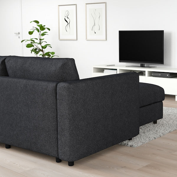 IKEA FINNALA 3-seat sleeper sofa with chaise, Tallmyra black/gray