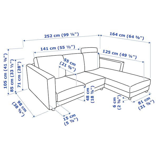 IKEA FINNALA Sofa with chaise, with headrest/Grann/Bomstad black