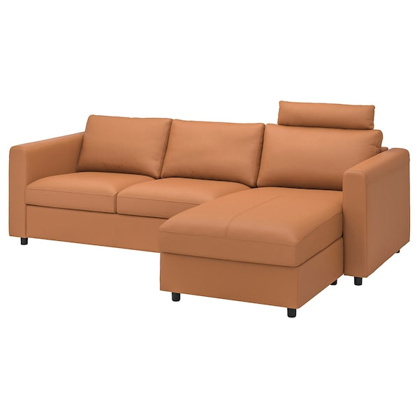 IKEA FINNALA Sofa with chaise, with headrest/Grann/Bomstad golden brown