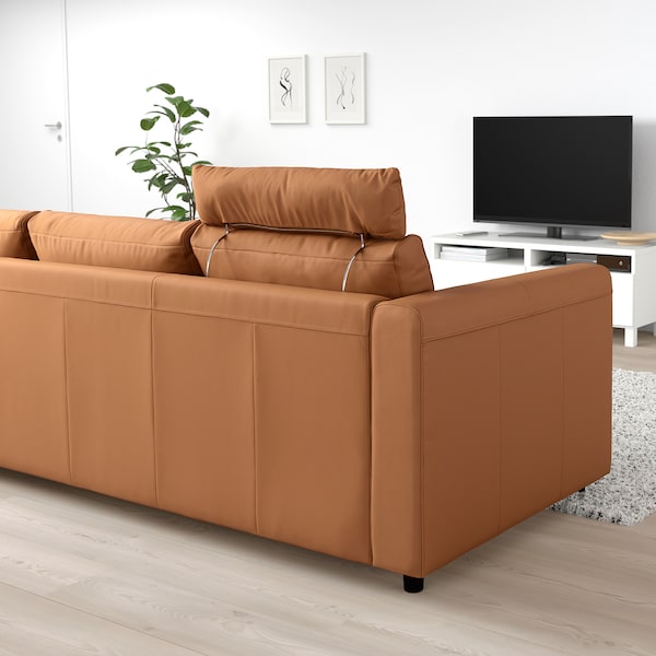 IKEA FINNALA Sofa with chaise, with headrest/Grann/Bomstad golden brown
