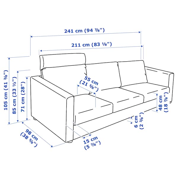 IKEA FINNALA Sofa, with headrest/Tallmyra black/gray