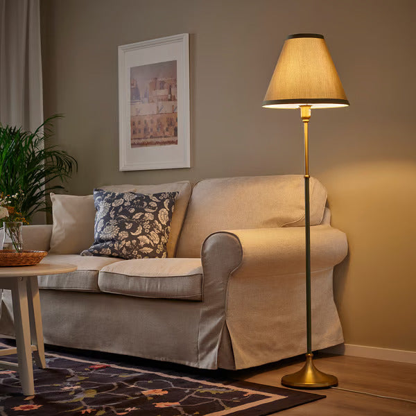 IKEA FLYGHÖJD Floor lamp, brass/green-gray