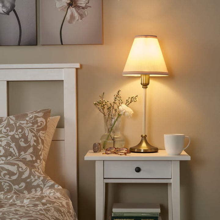 IKEA FLYGHÖJD Table lamp, brass/beige, 21 "