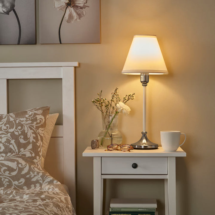 IKEA FLYGHÖJD Table lamp, brass/beige, 21 "
