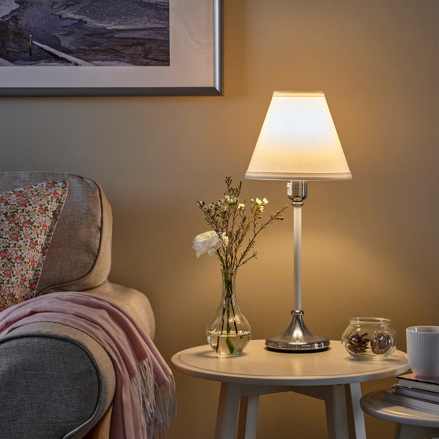 IKEA FLYGHÖJD Table lamp, brass/beige, 21 "