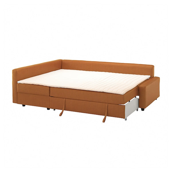 IKEA FRIHETEN / KLAGSHAMN Sleeper sectional,3 seat w/storage, Faringe brown-orange