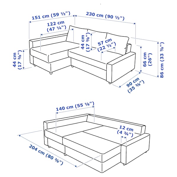 IKEA FRIHETEN / KLAGSHAMN Sleeper sectional,3 seat w/storage, Faringe light gray
