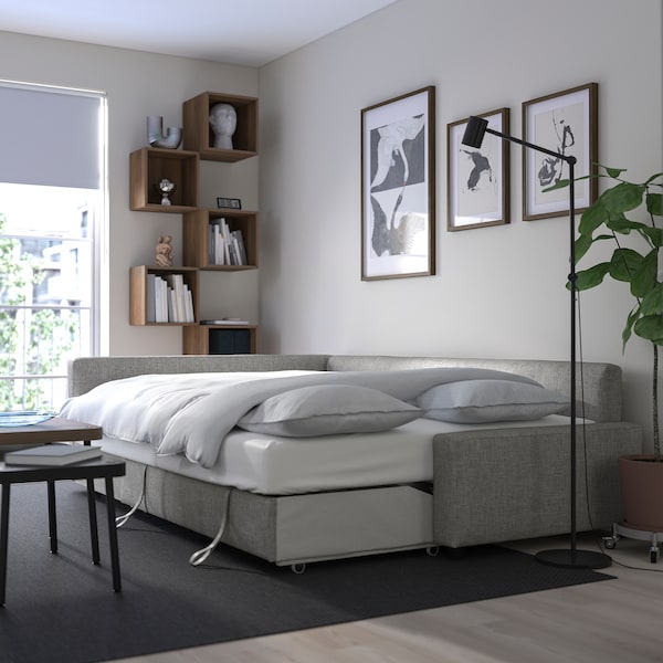 IKEA FRIHETEN / KLAGSHAMN Sleeper sectional,3 seat w/storage, Faringe light gray