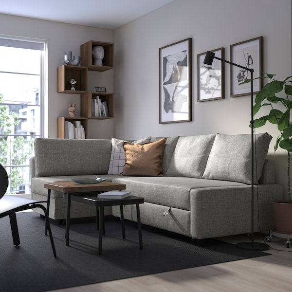 IKEA FRIHETEN / KLAGSHAMN Sleeper sectional,3 seat w/storage, Faringe light gray