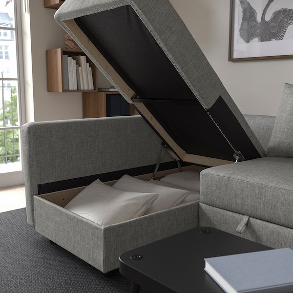 IKEA FRIHETEN / KLAGSHAMN Sleeper sectional,3 seat w/storage, Faringe light gray