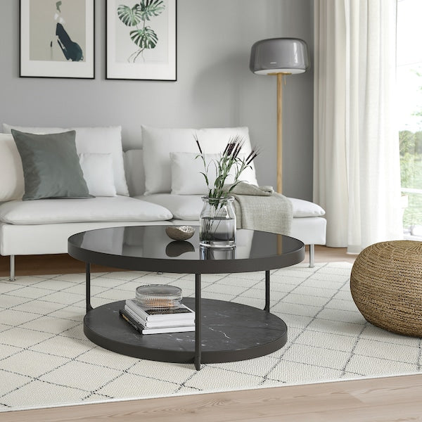 IKEA FRÖTORP Coffee table, anthracite marble effect/black glass, 34 5/8 "