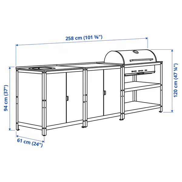 IKEA GRILLSKÄR Kitchen sink ut/chrcl bbq, outdoor, stainless steel, 101 5/8x24 "