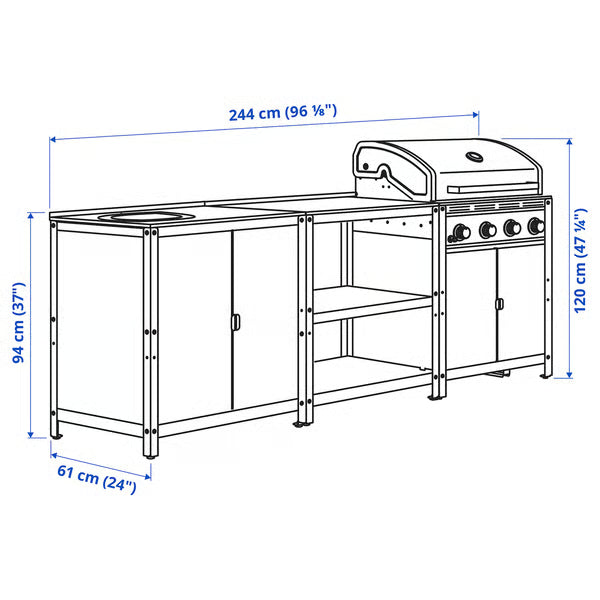 IKEA GRILLSKÄR Outdoor kitchen, stainless steel, 96 1/8x24 "