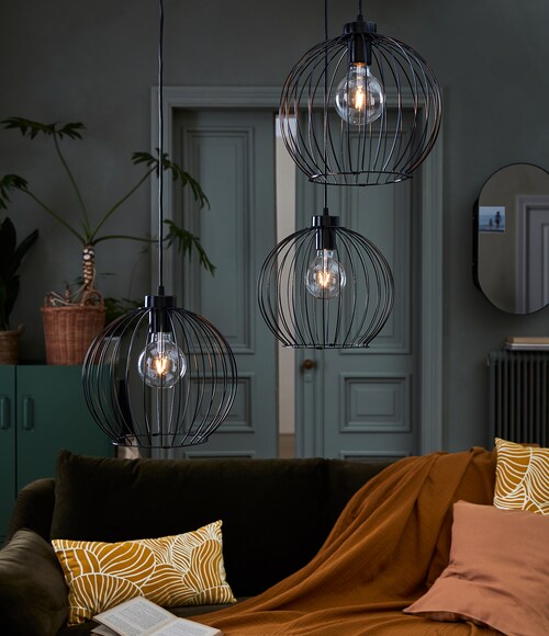 IKEA GRINDFALLET Pendant lamp, black, 12 "