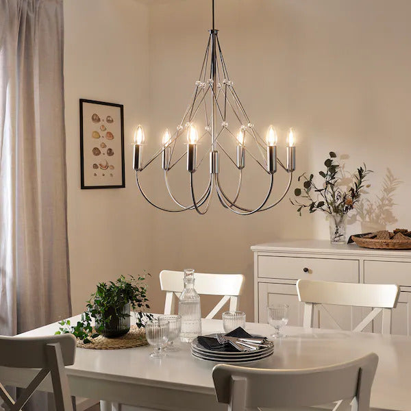 IKEA HÅRMÖJA Chandelier, 6-armed, brushed stainless steel, 24 "
