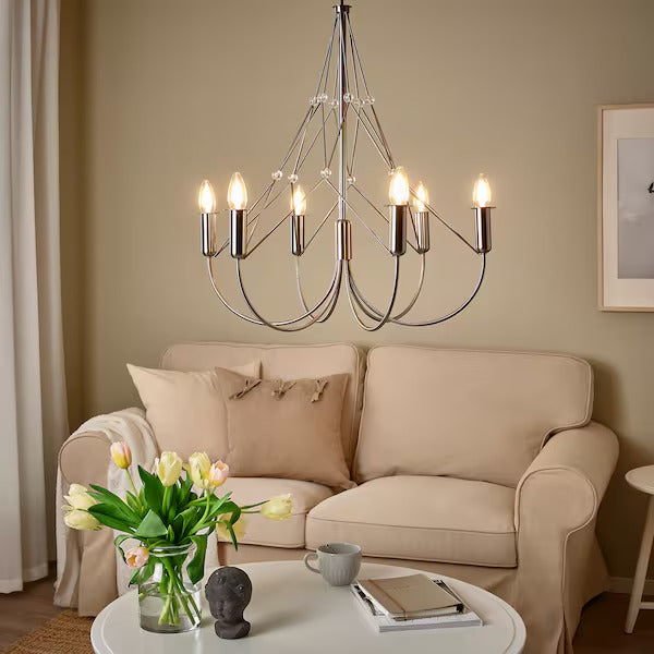 IKEA HÅRMÖJA Chandelier, 6-armed, brushed stainless steel, 24 "