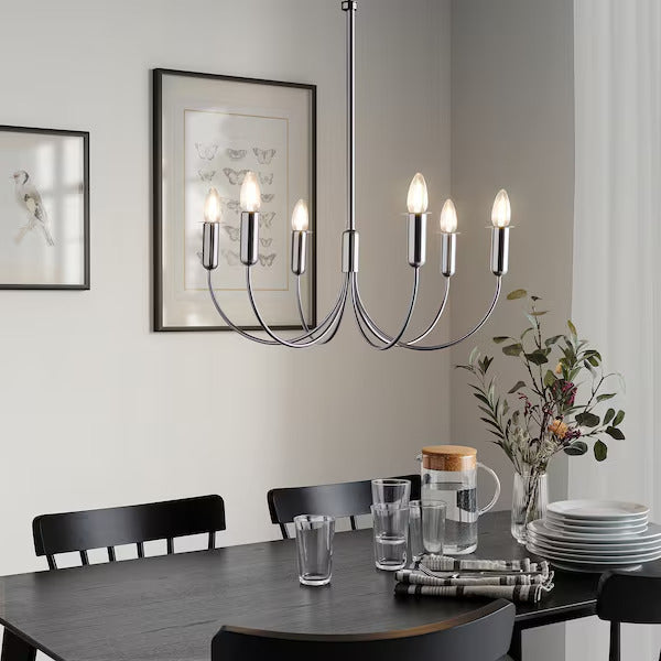 IKEA HÅRMÖJA Chandelier, 6-armed, brushed stainless steel, 24 "