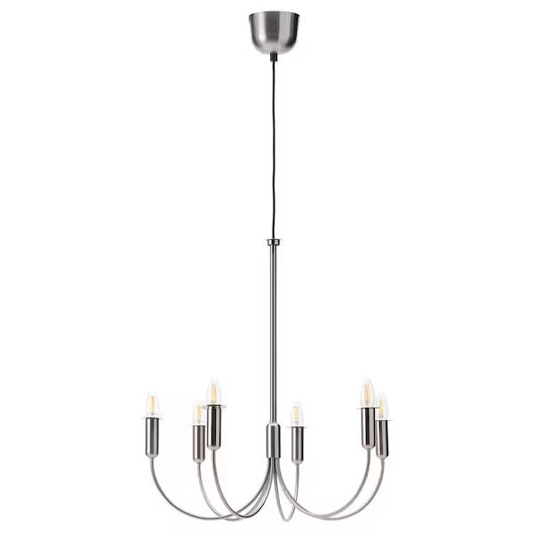 IKEA HÅRMÖJA Chandelier, 6-armed, brushed stainless steel, 24 "