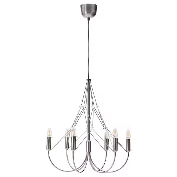 IKEA HÅRMÖJA Chandelier, 6-armed, brushed stainless steel, 24 "