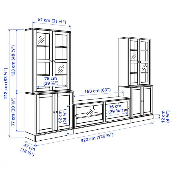 IKEA HAVSTA TV storage combination/glass doors, black, 126 3/4x18 1/2x83 1/2 "