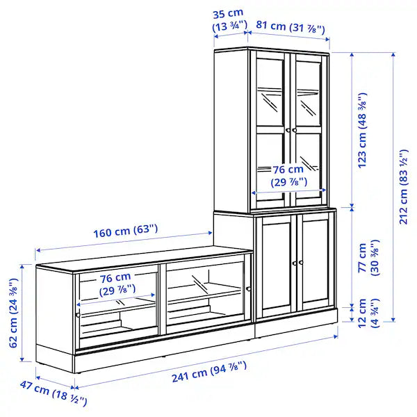 IKEA HAVSTA TV storage combination/glass doors, black, 94 7/8x18 1/2x83 1/2 "
