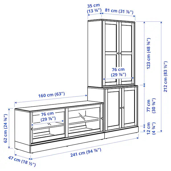 IKEA HAVSTA TV storage combination/glass doors, white, 94 7/8x18 1/2x83 1/2 "