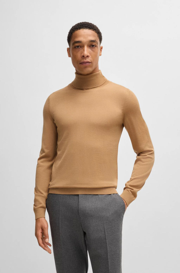BOSS Regular-fit roll-neck sweater in mercerized virgin wool