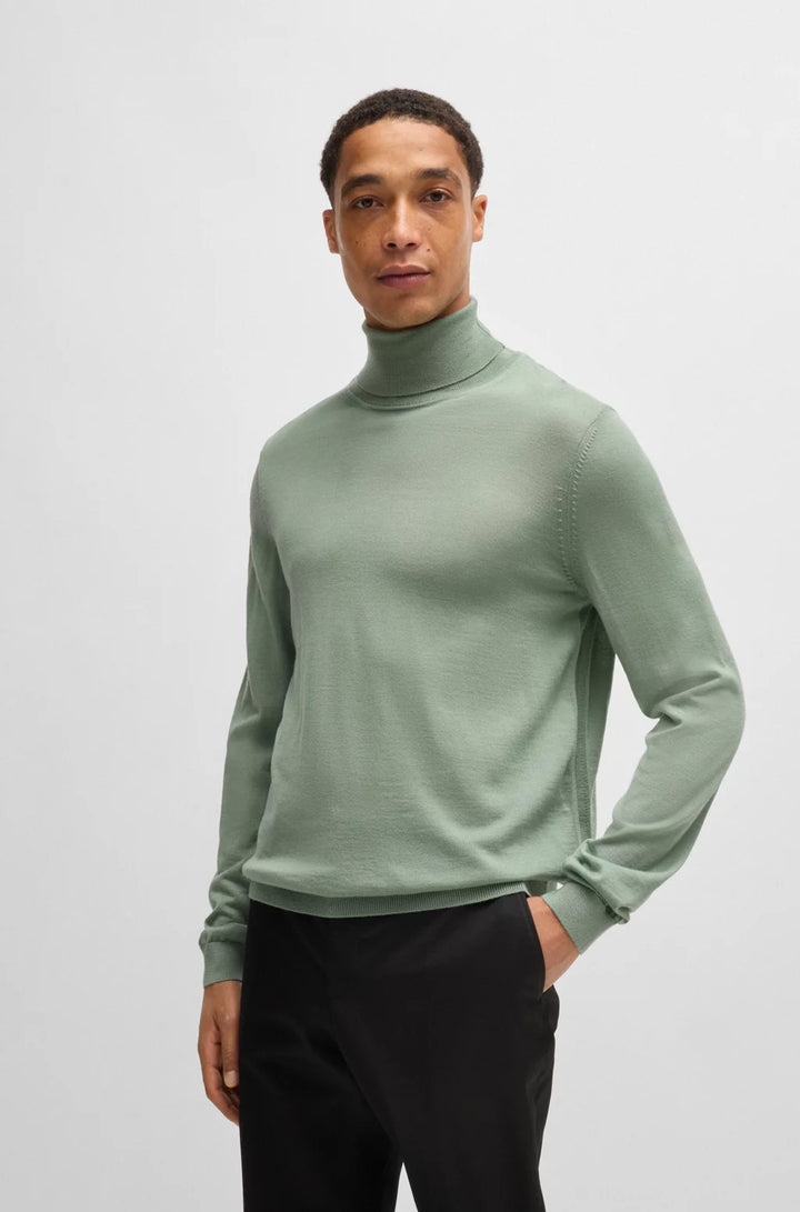 BOSS Regular-fit roll-neck sweater in mercerized virgin wool