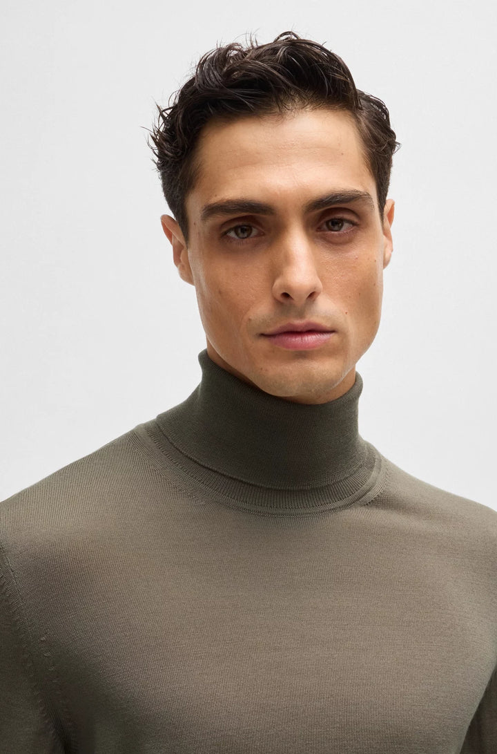 BOSS Regular-fit roll-neck sweater in mercerized virgin wool