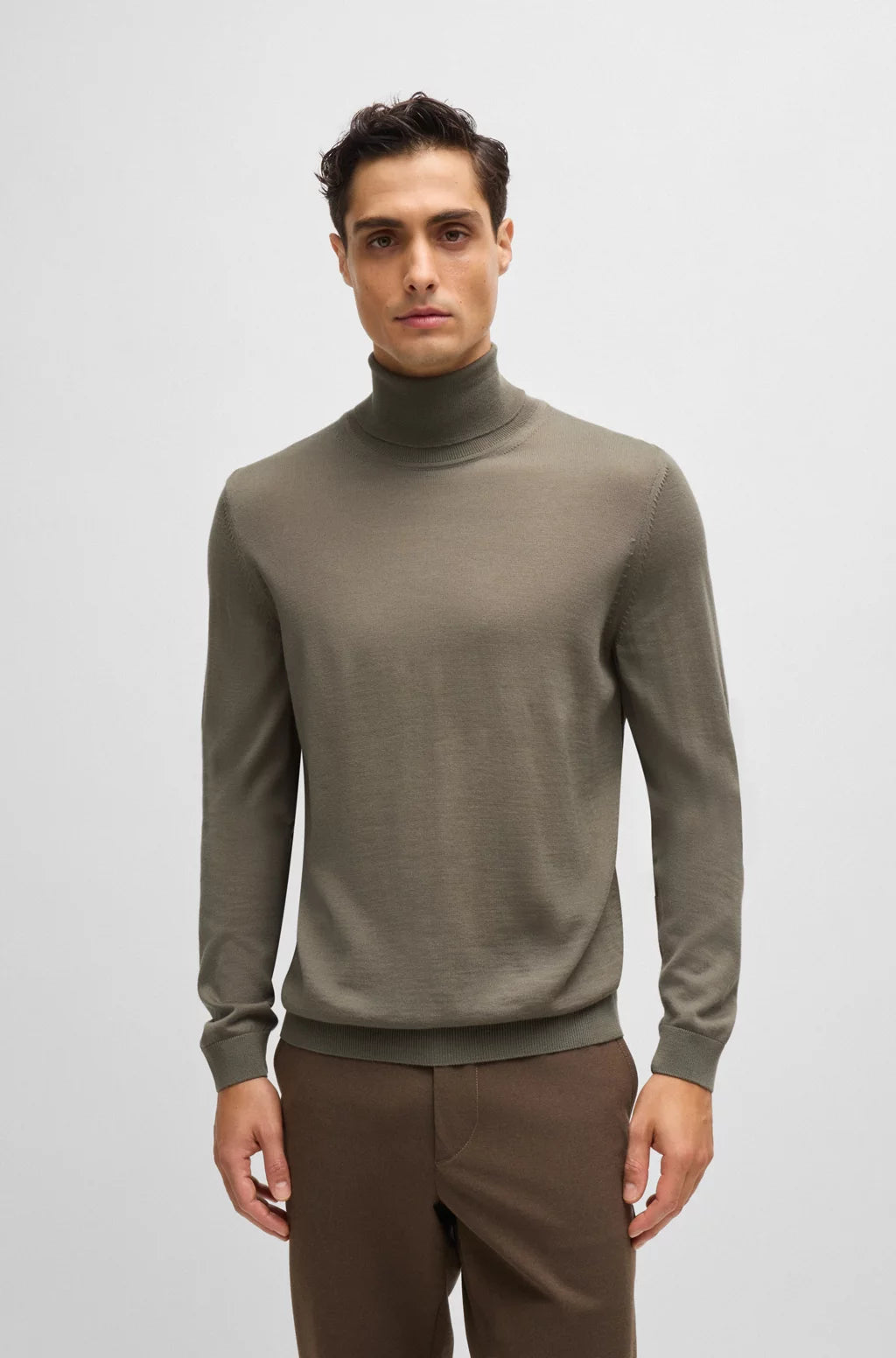 BOSS Regular-fit roll-neck sweater in mercerized virgin wool