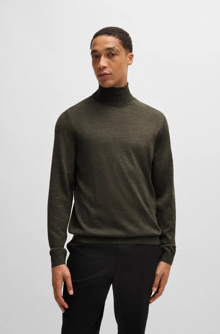 BOSS Regular-fit roll-neck sweater in mercerized virgin wool