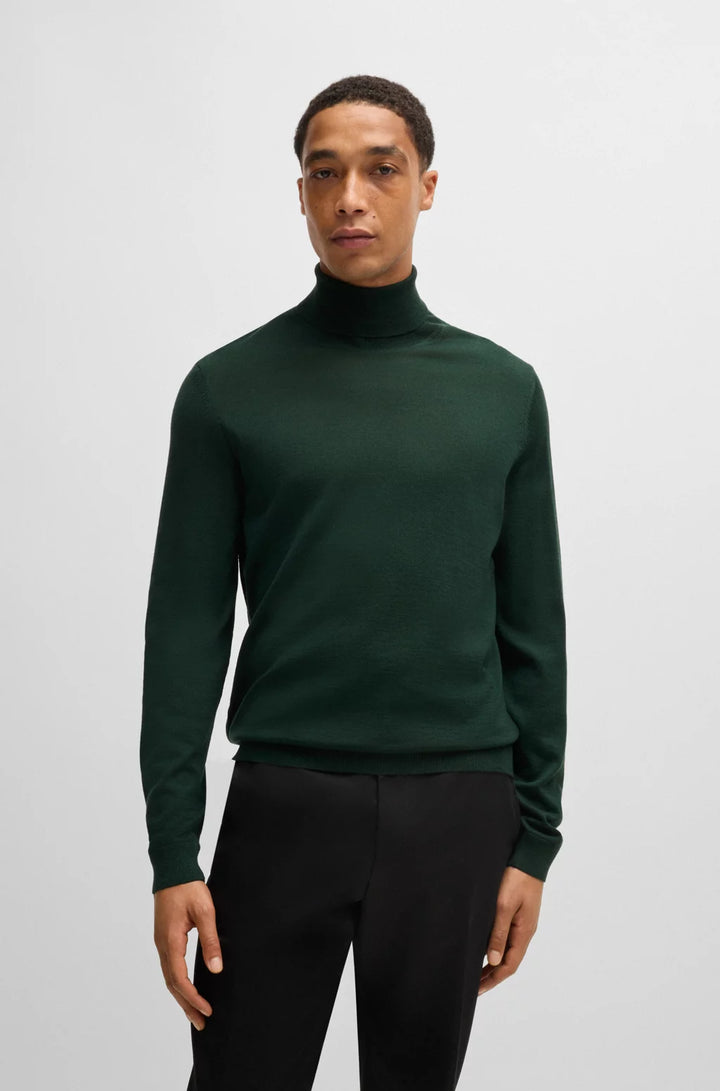 BOSS Regular-fit roll-neck sweater in mercerized virgin wool