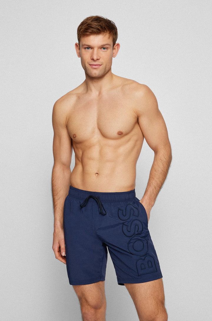 Boss Fully lined swim shorts with 3D logo embroidery