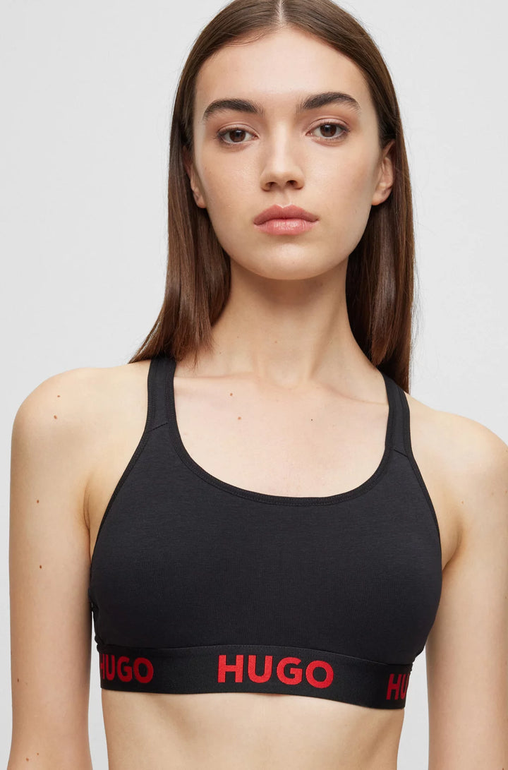 HUGO Stretch-cotton cross-back sports bra with logo band