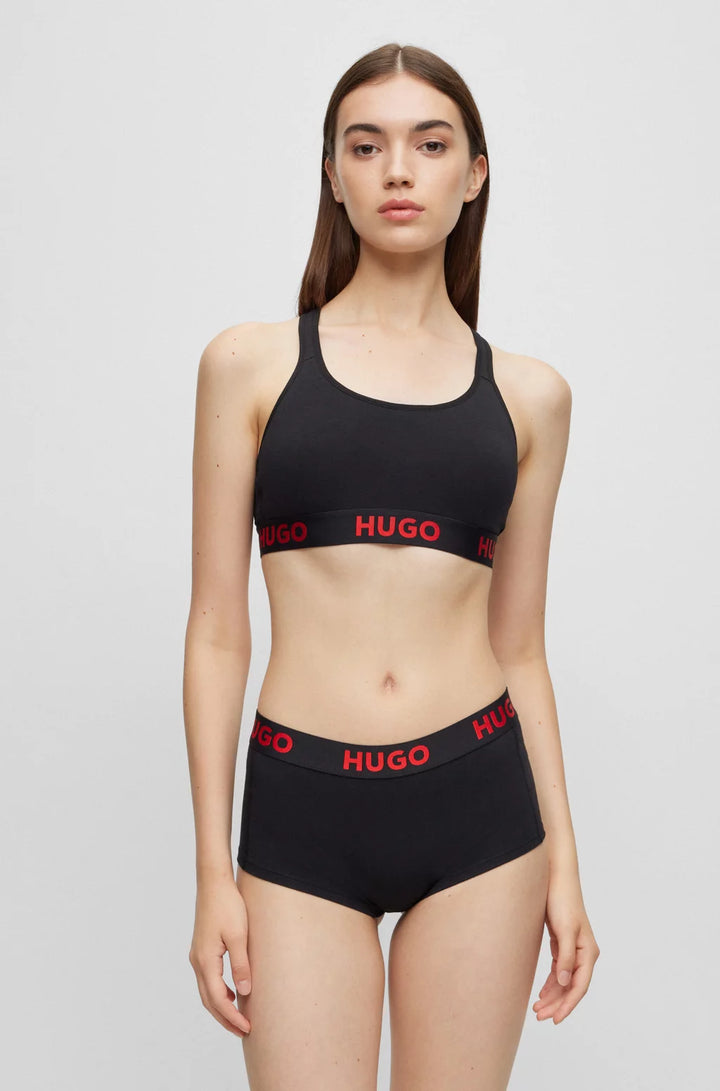 HUGO Stretch-cotton cross-back sports bra with logo band