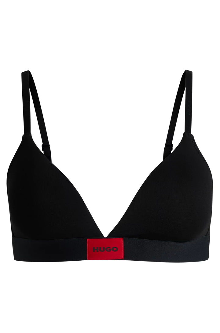 HUGO Stretch-cotton triangle bra with red logo label