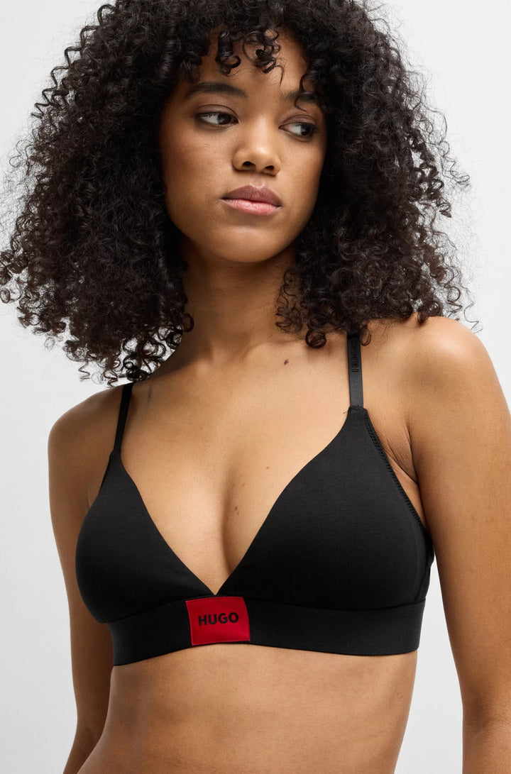 HUGO Stretch-cotton triangle bra with red logo label