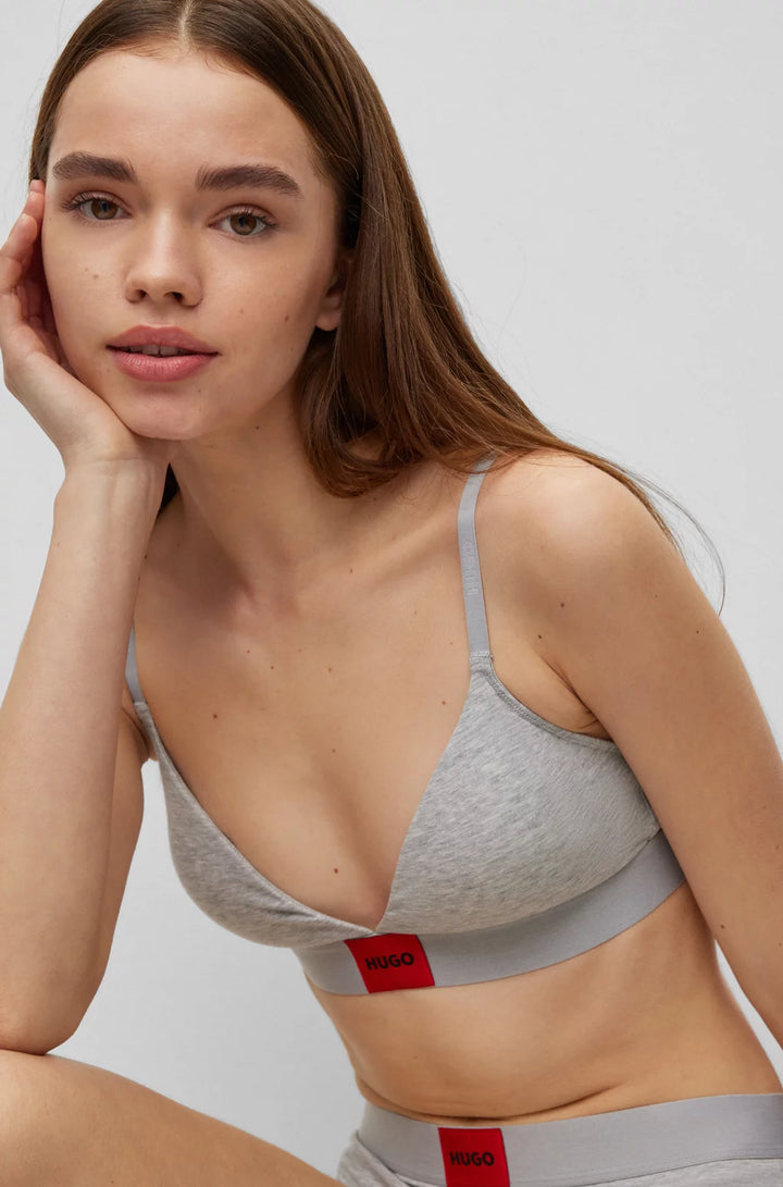 HUGO Stretch-cotton triangle bra with red logo label