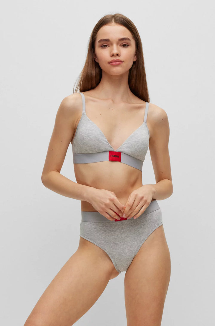 HUGO Stretch-cotton triangle bra with red logo label
