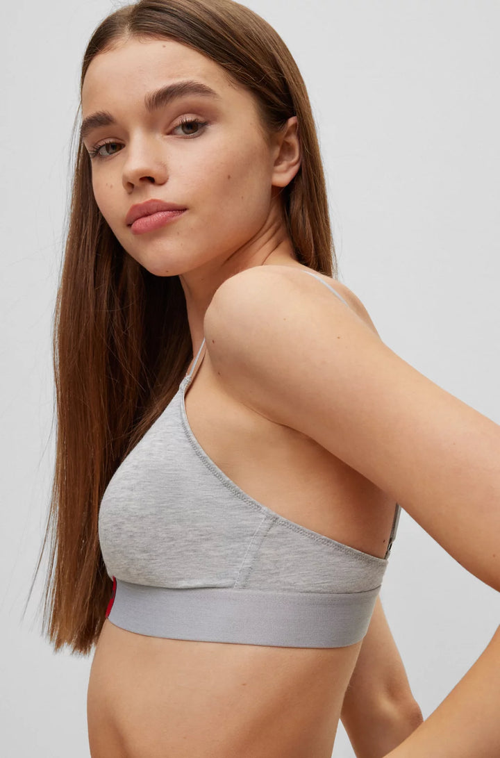 HUGO Stretch-cotton triangle bra with red logo label