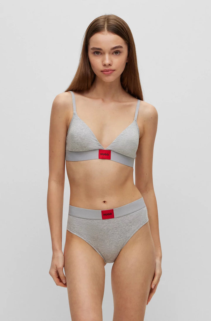 HUGO Stretch-cotton triangle bra with red logo label
