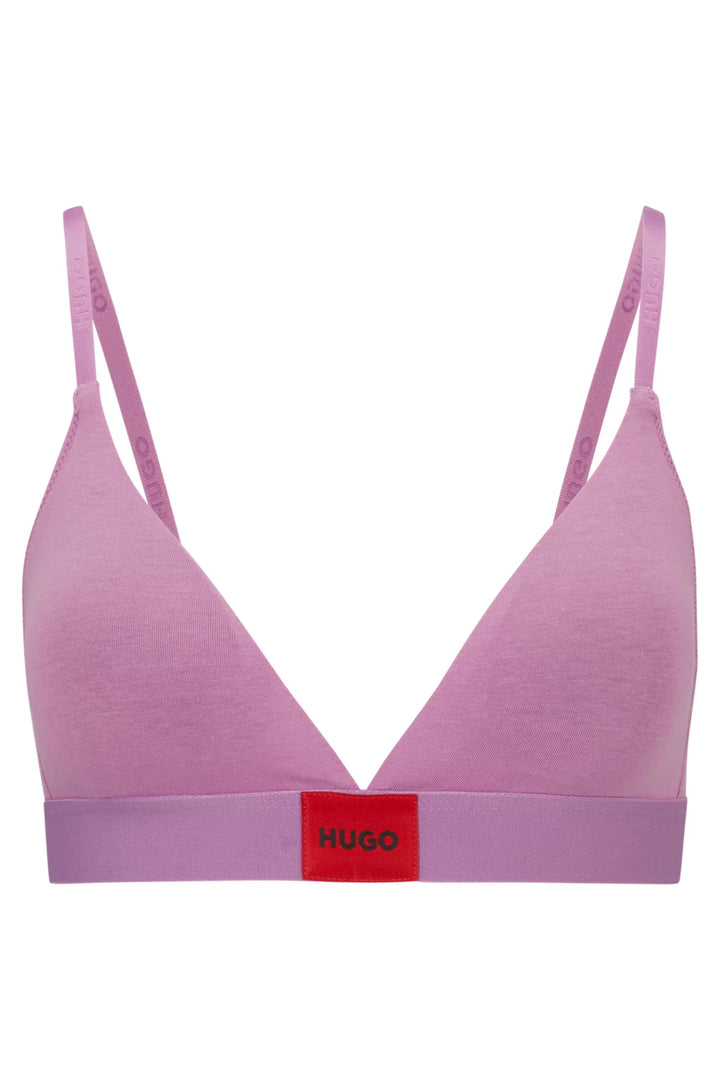 HUGO Stretch-cotton triangle bra with red logo label
