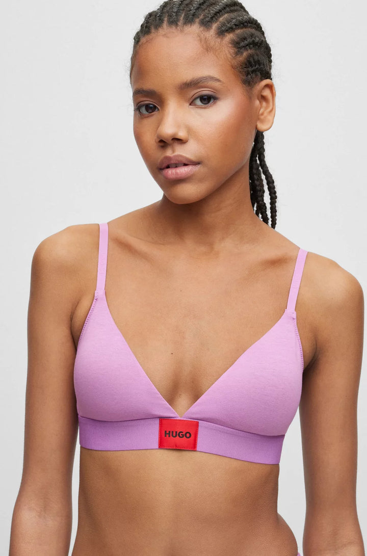 HUGO Stretch-cotton triangle bra with red logo label