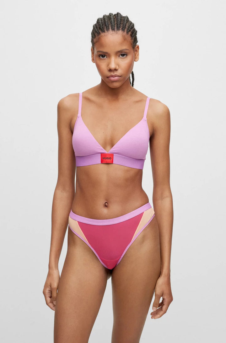 HUGO Stretch-cotton triangle bra with red logo label