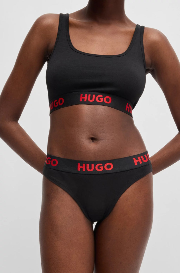 HUGO Stretch-cotton thong with logo waistband