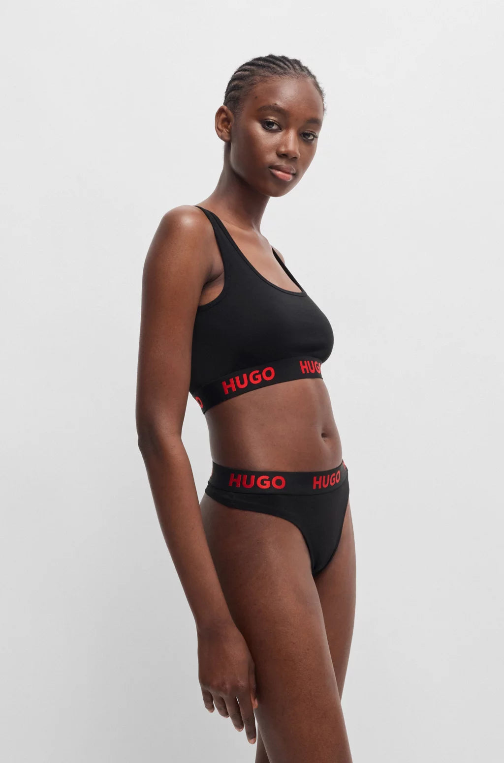 HUGO Stretch-cotton thong with logo waistband