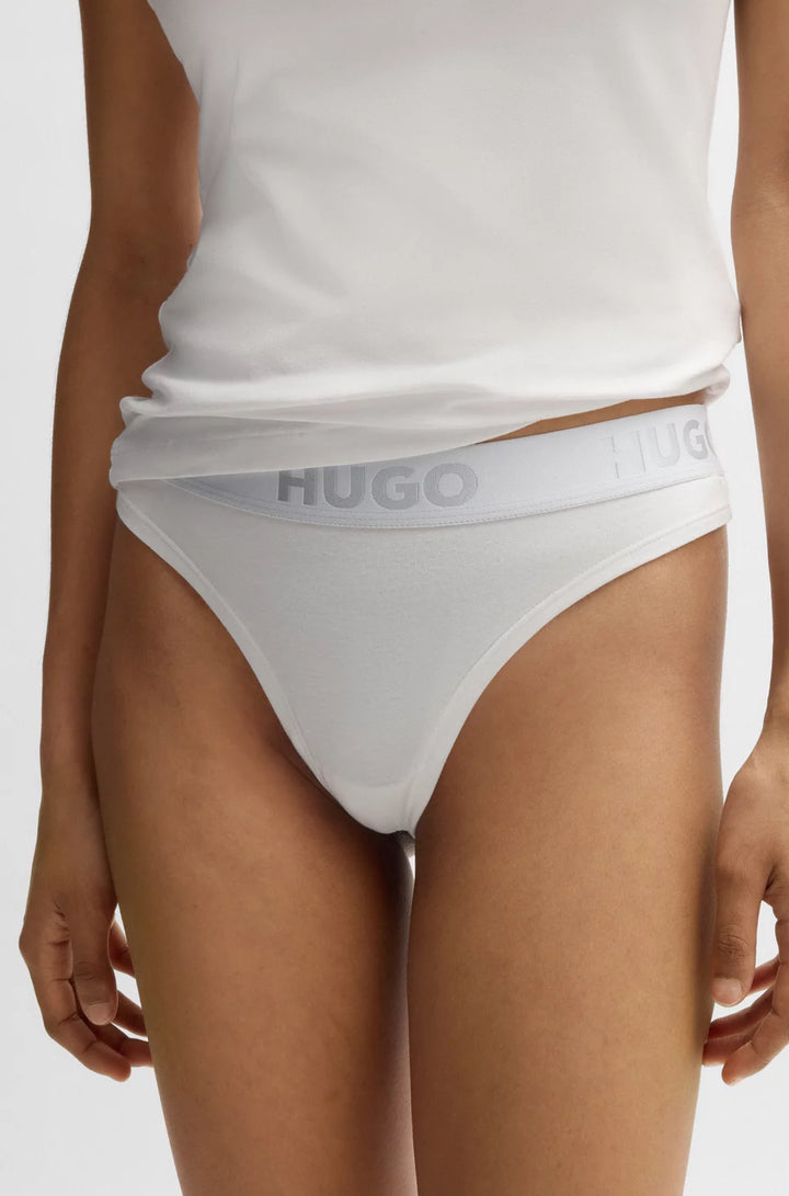HUGO Stretch-cotton thong with logo waistband