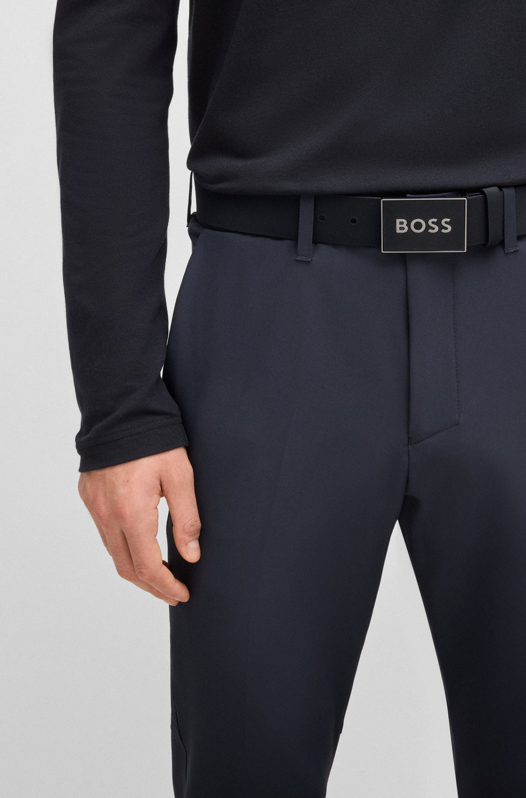 Boss Italian-leather belt with textured plaque buckle