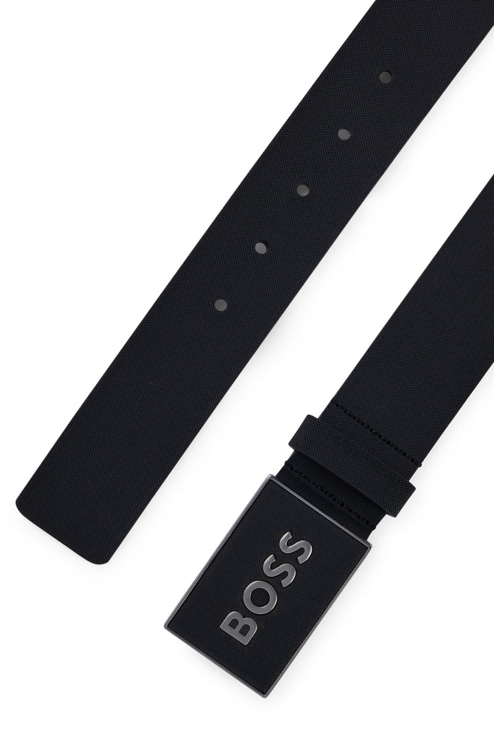 Boss Italian-leather belt with textured plaque buckle