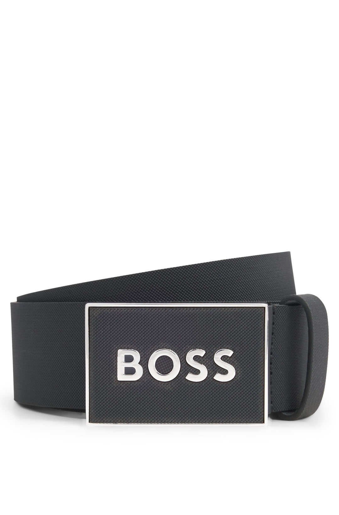Boss Italian-leather belt with textured plaque buckle